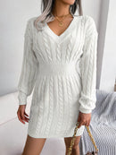 Tamara - Komfortables Strickminikleid mit V Ausschnitt und langen Ärmeln