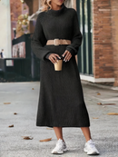 Thalia - Lässiges Rollkragen Strickkleid mit langen Ärmeln und lockerer Passform