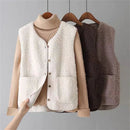 Gisela - Ärmellose Seitentaschen Wolle Jacke Mit Schaltflächen