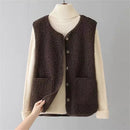 Gisela - Ärmellose Seitentaschen Wolle Jacke Mit Schaltflächen
