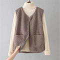 Gisela - Ärmellose Seitentaschen Wolle Jacke Mit Schaltflächen
