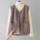 Gisela - Ärmellose Seitentaschen Wolle Jacke Mit Schaltflächen