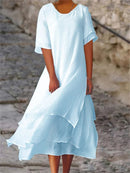Sabine – Bequemes Doppellagiges Kleid mit Kurzarm und Rundhals