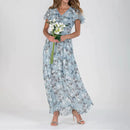 Antonia – Elegantes Rüschenärmeln Midikleid mit V Ausschnitt und Blumendruck