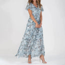 Antonia – Elegantes Rüschenärmeln Midikleid mit V Ausschnitt und Blumendruck