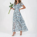 Antonia – Elegantes Rüschenärmeln Midikleid mit V Ausschnitt und Blumendruck
