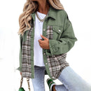 Ottilie - Langärmelige Karierter Druck Denim Jacke Mit Schaltflächen