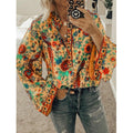 Anna - Lässiger V Ausschnitt mit Blumendruck Boho Bluse mit langen Ärmeln