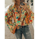 Anna - Lässiger V Ausschnitt mit Blumendruck Boho Bluse mit langen Ärmeln