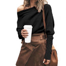 Isabel - Bequemer schulterfreier Langarmpullover mit lockerer Passform