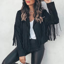 Frieda - Langärmelige überschnittene Jacke mit Reverskragen und Fransendetail