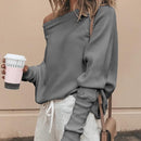 Isabel - Bequemer schulterfreier Langarmpullover mit lockerer Passform