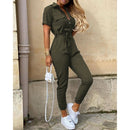 Susanne - Stylischer kurzärmeliger Jumpsuit mit Gürtel Knopfleiste und Revers