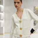 Emma - Langärmelige V Ausschnitt Gestrickte Strickjacke Mit Schaltflächen