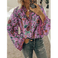 Anna - Lässiger V Ausschnitt mit Blumendruck Boho Bluse mit langen Ärmeln