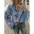 Anna - Lässiger V Ausschnitt mit Blumendruck Boho Bluse mit langen Ärmeln