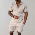 Henry - Zweiteiliges Satz mit kurzärmeligem Reißverschluss Hemd mit und Taschen Shorts