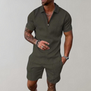 Henry - Zweiteiliges Satz mit kurzärmeligem Reißverschluss Hemd mit und Taschen Shorts