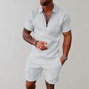 Henry - Zweiteiliges Satz mit kurzärmeligem Reißverschluss Hemd mit und Taschen Shorts