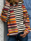 Willa – Bunt Gestreifter Rundhals Kapuzenpullover