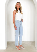 Manuela - Bequeme Hoch tailliert schlanke Passform Jeans mit Taschen