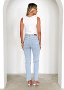 Manuela - Bequeme Hoch tailliert schlanke Passform Jeans mit Taschen