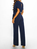 Zareen – Lässiger langer Jumpsuit mit Rüschengürtel kurzen Ärmeln und geradem Bein