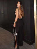 Miriam – Lässiger rückenfreier ärmelloser Jumpsuit mit Spaghettiträgern und weitem Beinschlitz