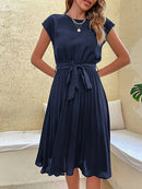 Anja - Modisches Midikleid mit Rundhalsausschnitt und Taillengürtel