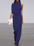 Anya - Modischer ärmelloser Jumpsuit mit Rundhalsausschnitt und weitem Bein