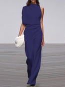 Anya - Modischer ärmelloser Jumpsuit mit Rundhalsausschnitt und weitem Bein