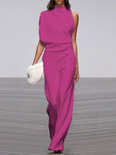 Anya - Modischer ärmelloser Jumpsuit mit Rundhalsausschnitt und weitem Bein