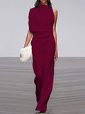 Anya - Modischer ärmelloser Jumpsuit mit Rundhalsausschnitt und weitem Bein