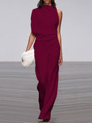 Anya - Modischer ärmelloser Jumpsuit mit Rundhalsausschnitt und weitem Bein
