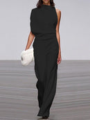 Anya - Modischer ärmelloser Jumpsuit mit Rundhalsausschnitt und weitem Bein