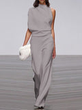 Anya - Modischer ärmelloser Jumpsuit mit Rundhalsausschnitt und weitem Bein
