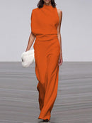 Anya - Modischer ärmelloser Jumpsuit mit Rundhalsausschnitt und weitem Bein