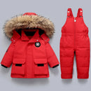 Kleinkind - Warme Ärmel Pelz Kapuze Jacke Mit Latzhose Zweiteiliges Satz
