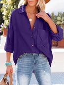 Susanna - Langärmelige lockere Bluse mit Knöpfen und Tasche