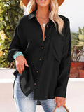 Susanna - Langärmelige lockere Bluse mit Knöpfen und Tasche
