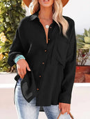 Susanna - Langärmelige lockere Bluse mit Knöpfen und Tasche