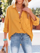 Susanna - Langärmelige lockere Bluse mit Knöpfen und Tasche