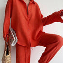 Sofie - Zweiteiliges Set mit lockerem langärmeligem Shirt und weit geschnittener Hose mit hoher Taille