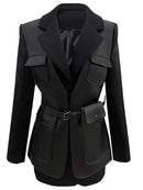 Lina - Langärmelige Reverskragen Gürtel Jacke Mit Taschen