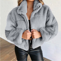 Calista - Langärmelig Reißverschluss Kunstpelz Plüsch Jacke