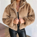 Calista - Langärmelig Reißverschluss Kunstpelz Plüsch Jacke