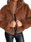 Calista - Langärmelig Reißverschluss Kunstpelz Plüsch Jacke