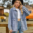 Sabrina - Langärmelige Große Taschen Denim Jacke Mit Knöpfen