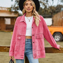 Sabrina - Langärmelige Große Taschen Denim Jacke Mit Knöpfen
