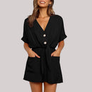 Julia – Eleganter V Ausschnitt Jumpsuit mit Knopfleiste und Bindegürtel
